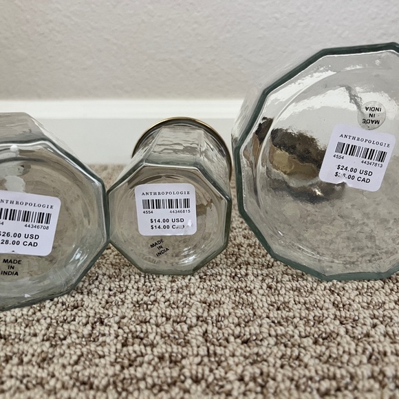 New Anthropologie Glass Toothbrush Holder Soap Dispenser Set with Brass Accents - Picture 2 of 2